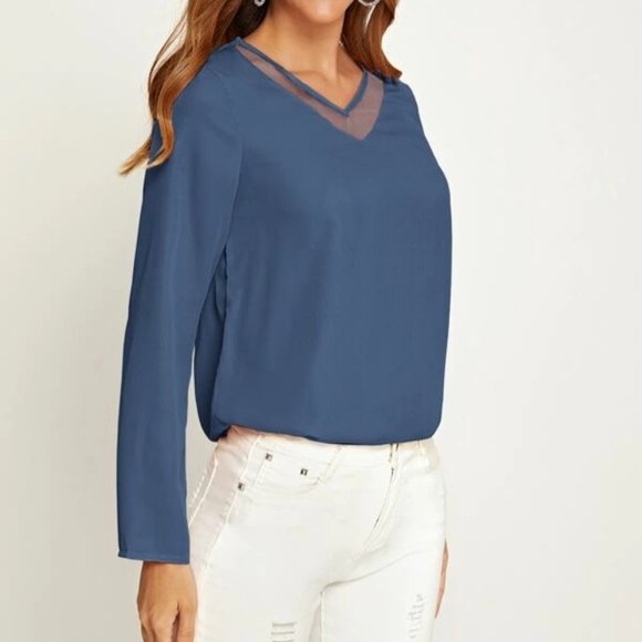 Blue Mesh Insert Top In S, L, and XL - Picture 3 of 4